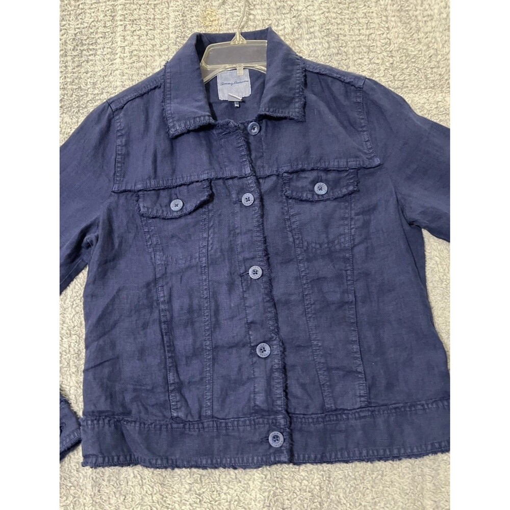 Tommy Bahama linen button up Distressed jacket Blue Sm Boho Cottage Core Beachy - Picture 3 of 10
